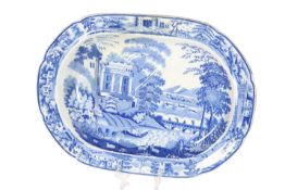 A LEEDS POTTERY BLUE TRANSFER-PRINTED WELL AND TREE PLATTER