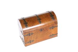 A VICTORIAN BRASS-MOUNTED WALNUT DOME-TOP STATIONERY BOX