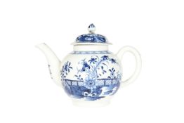 A LOWESTOFT BLUE AND WHITE TEAPOT, c.1770