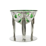 A LIBERTY & CO TUDRIC PEWTER AND GREEN GLASS COUPE, DESIGNED BY ARCHIBALD KNOX