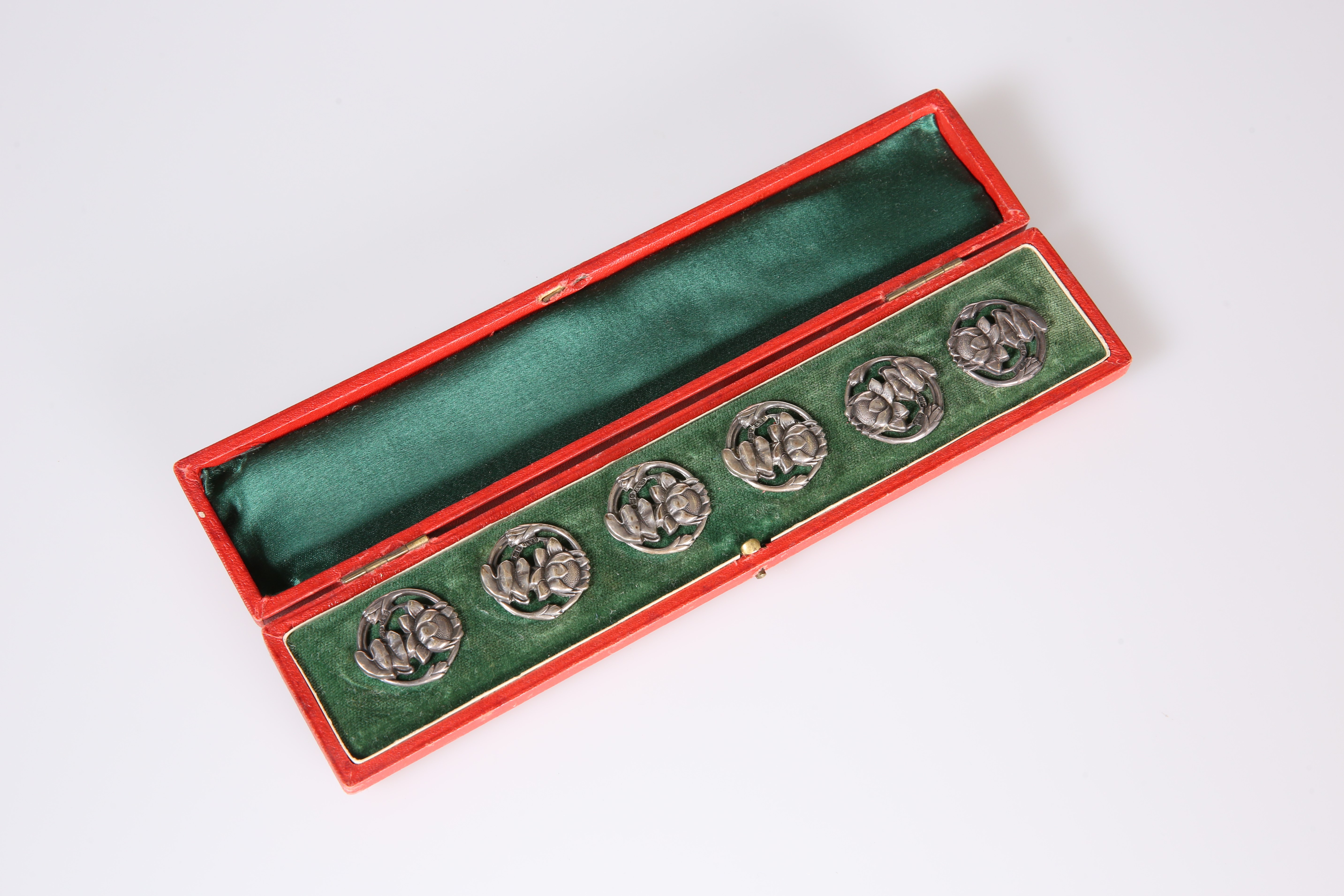 A SET OF SIX ART NOUVEAU SILVER BUTTONS, REYNOLDS & WESTWOOD