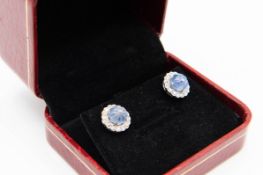 A PAIR OF SAPPHIRE AND DIAMOND EARRINGS