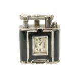 AN ART DECO ALFRED DUNHILL SILVER AND BLACK ENAMEL "UNIQUE LIGHTER"