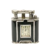 AN ART DECO ALFRED DUNHILL SILVER AND BLACK ENAMEL "UNIQUE LIGHTER"