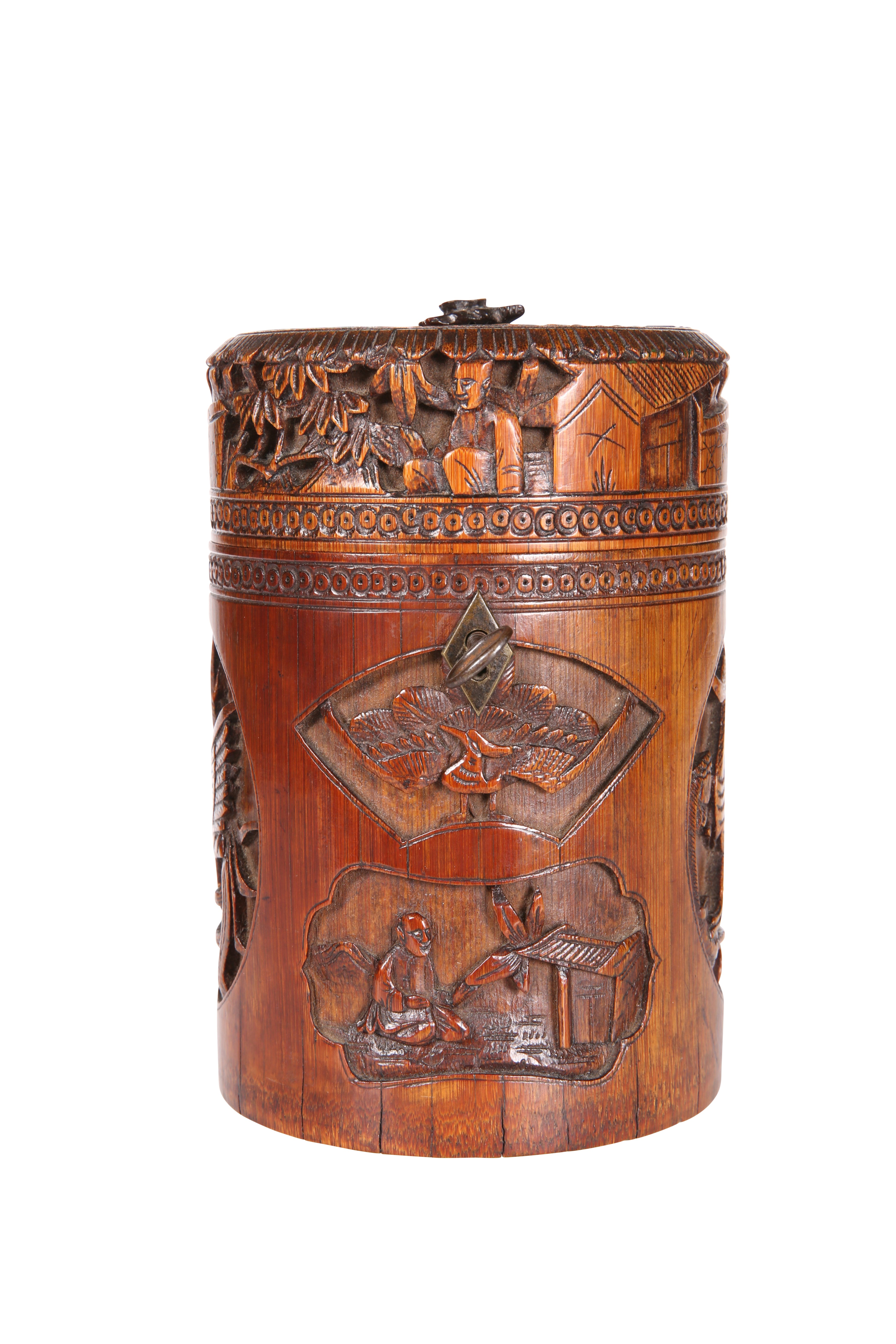 A CHINESE BAMBOO JAR AND COVER, 19TH CENTURY