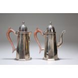 A PAIR OF SILVER CAFE AU LAITS POTS, MAPPIN & WEBB, SHEFFIELD 1959