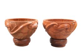 A PAIR OF HAND MADE TERRACOTTA "CELTIC" BULB BOWLS