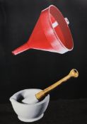 TIM MARA (1948-1997), PLASTIC FUNNEL, PESTLE AND MORTAR