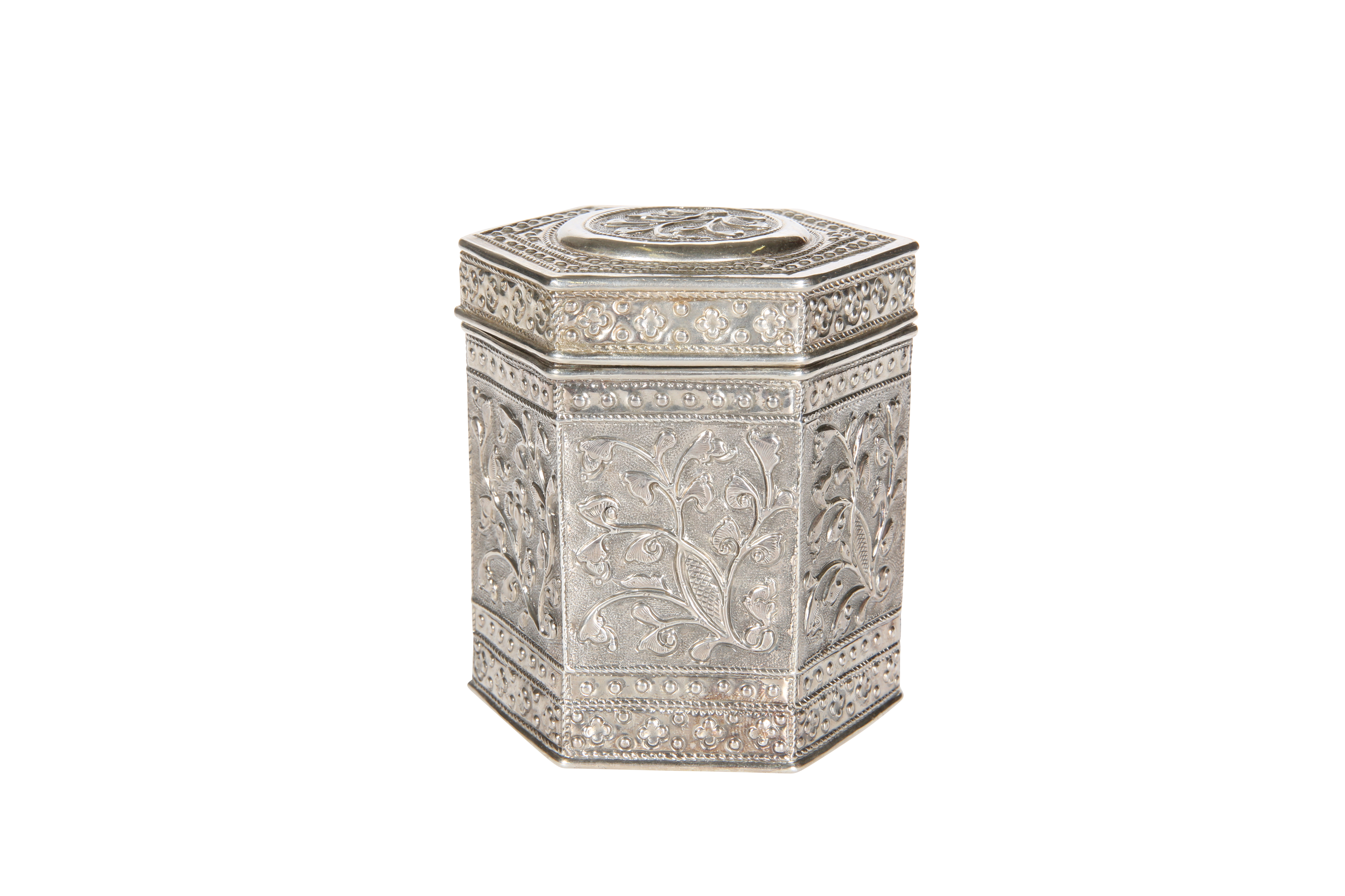 A CHINESE SILVER TEA CADDY, c. 1900 - Image 6 of 6