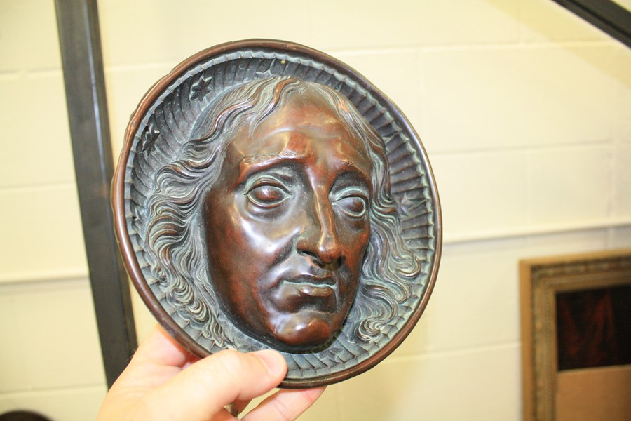 A 19TH CENTURY BRONZED METAL PLAQUE OF MILTON - Image 3 of 6