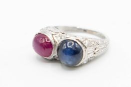 A SAPPHIRE AND RUBY RING