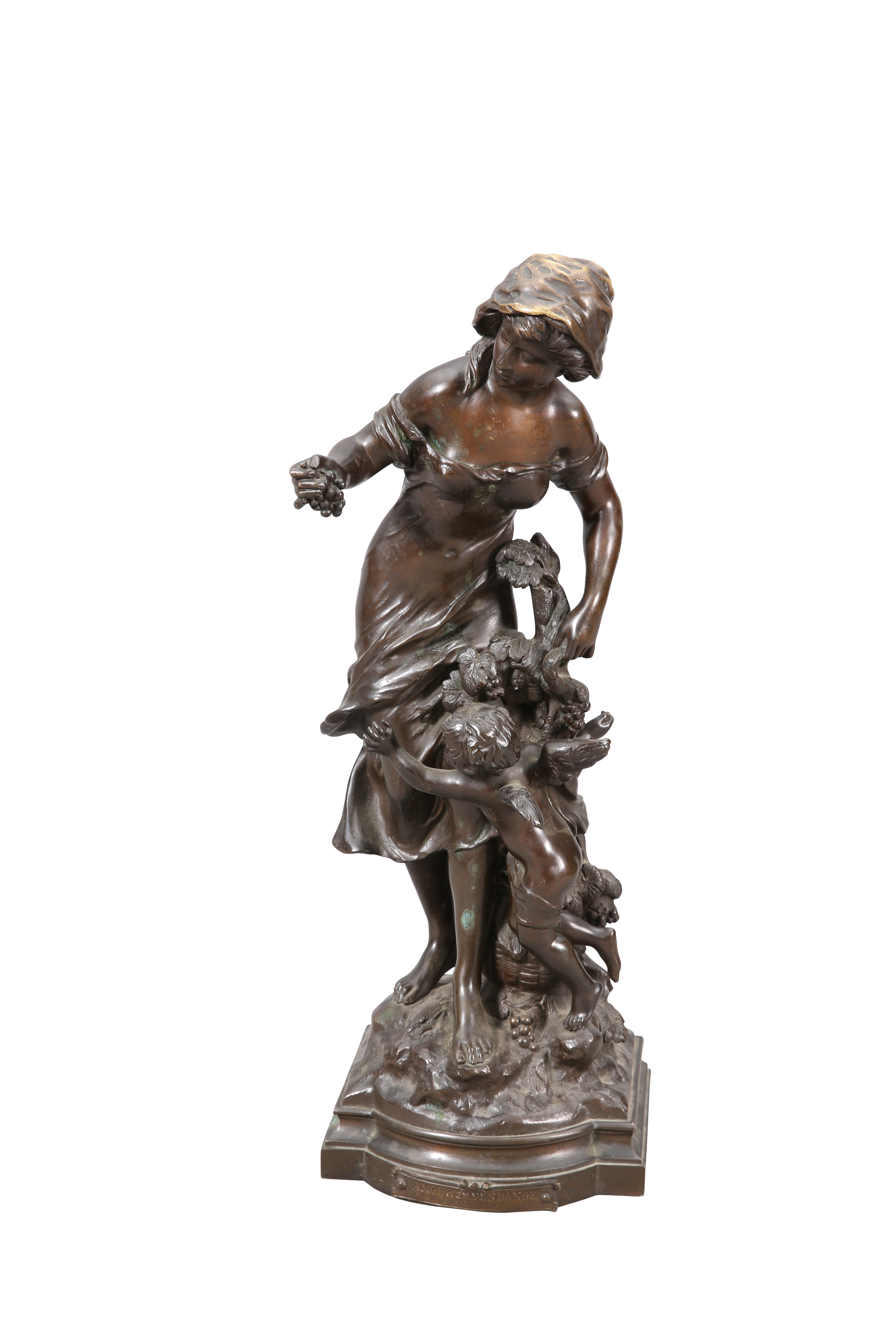 AFTER MOREAU, "AMOUR EN VENDANGE", A LATE 19TH CENTURY BRONZE FIGURE GROUP