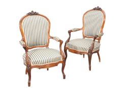 A PAIR OF 19TH CENTURY ROSEWOOD FAUTEUILS