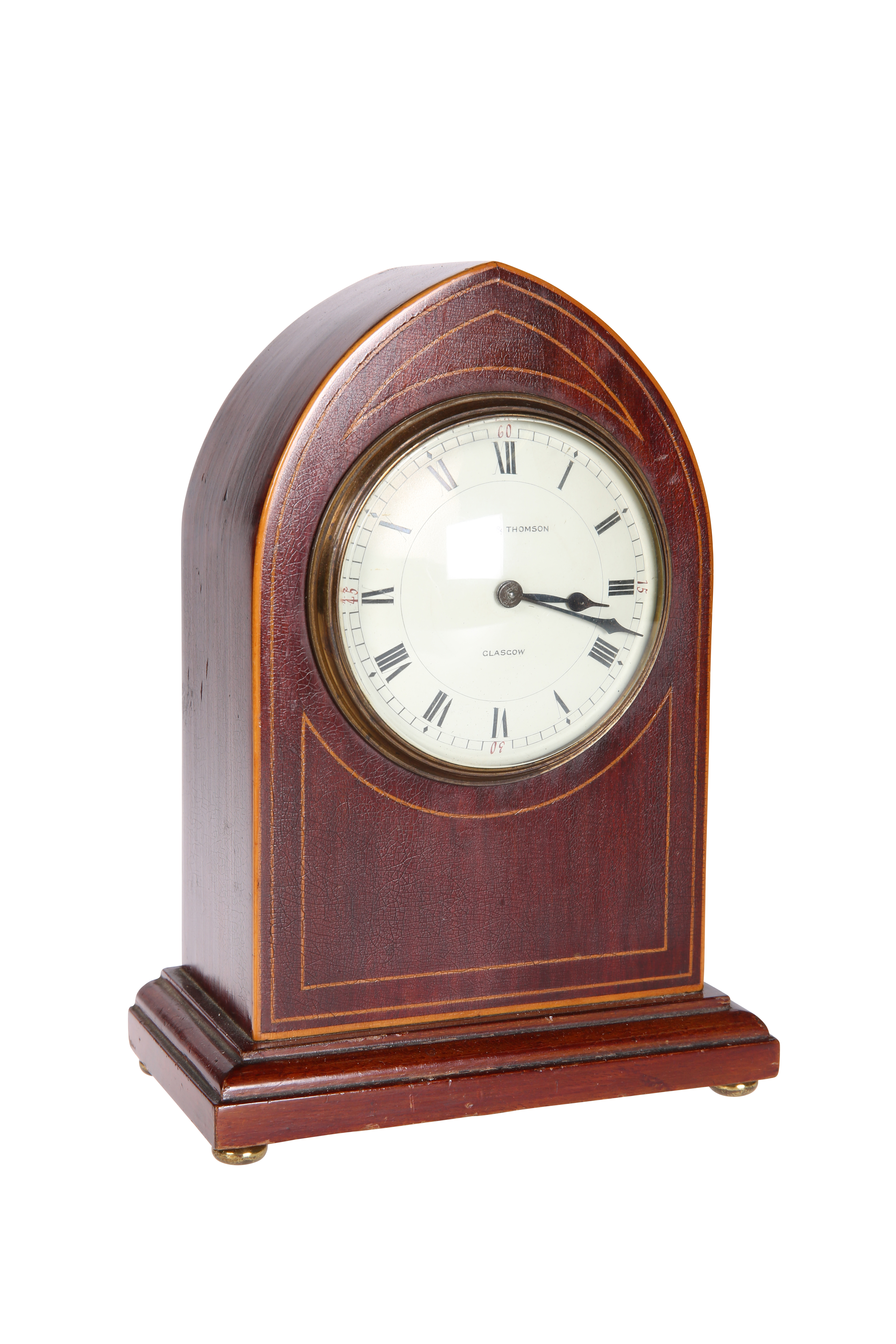 AN EDWARDIAN INLAID MAHOGANY MANTEL CLOCK