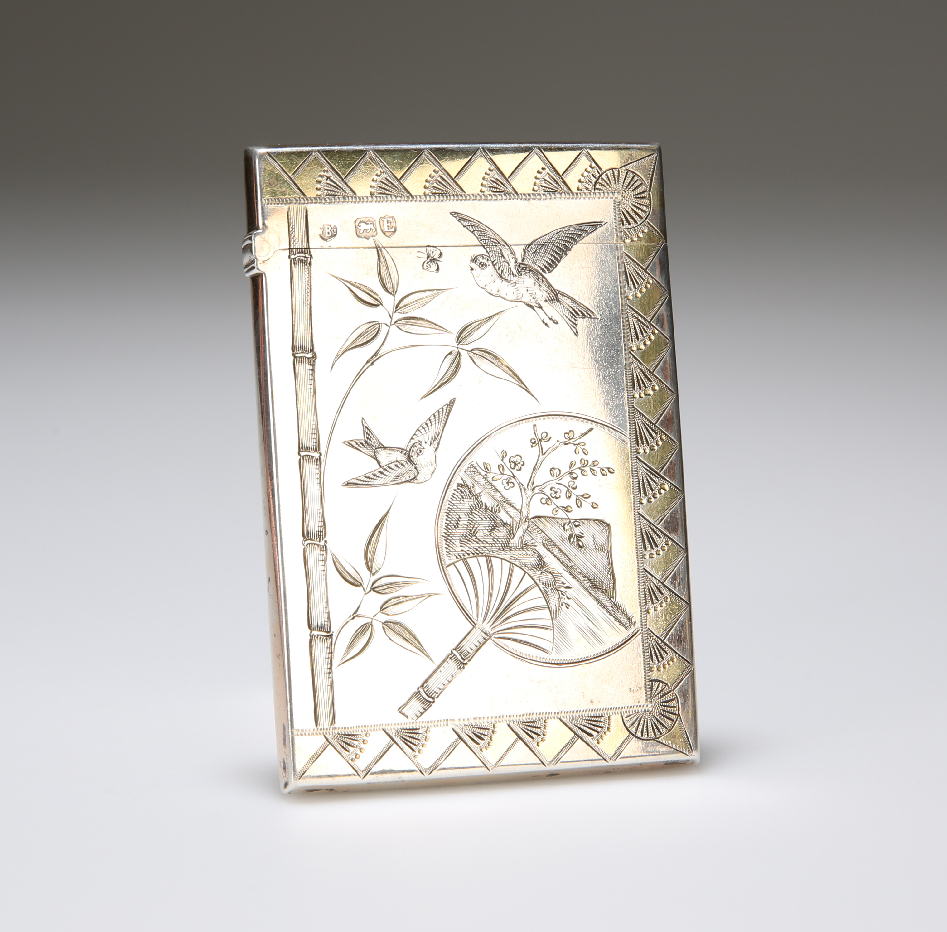 AN AESTHETIC MOVEMENT SILVER CARD CASE, WALTER & JOHN BARNARD