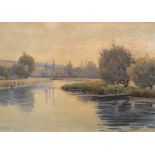 J*** C*** HALFPENNY, ANGLER FISHING FROM A BOAT, signed and dated 1888 lower left, watercolour,