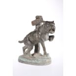 A FRENCH BRONZE OF A BULL MASTIFF DOG TIED TO A POST