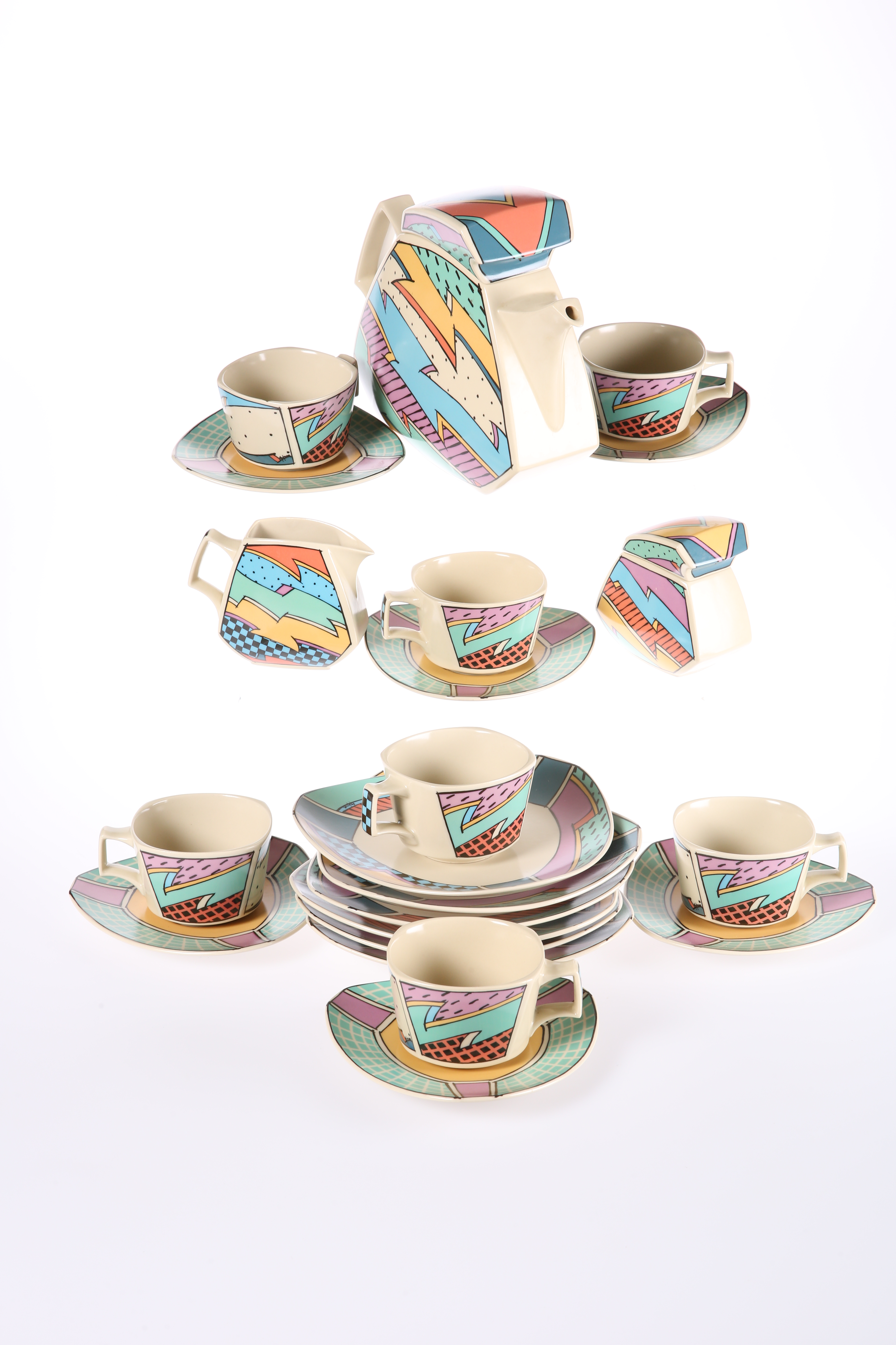 A ROSENTHAL STUDIO LINE TEA SERVICE IN THE "FLASH ONE" PATTERN