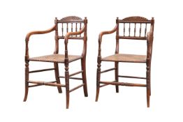 A PAIR OF ANGLO-INDIAN FAUX ROSEWOOD OPEN ARMCHAIRS