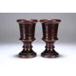 A PAIR OF TURNED AND STAINED MAHOGANY GOBLETS, 19TH CENTURY