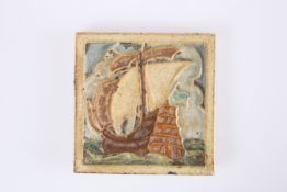 AN ARTS AND CRAFTS POTTERY TILE, PROBABLY AMERICAN, POSSIBLY GRUEBY OR ROOKWOOD