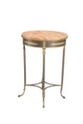 A MARBLE-TOPPED BRASS OCCASIONAL TABLE