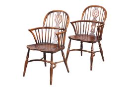 A PAIR OF ELM WINDSOR ARMCHAIRS
