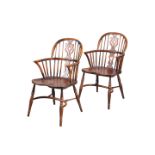 A PAIR OF ELM WINDSOR ARMCHAIRS