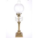 A BRASS COLUMNAR OIL LAMP, C.1900