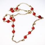 18CT YELLOW GOLD AND CORAL NECKLACE