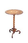 A VICTORIAN INLAID WALNUT TRIPOD TABLE