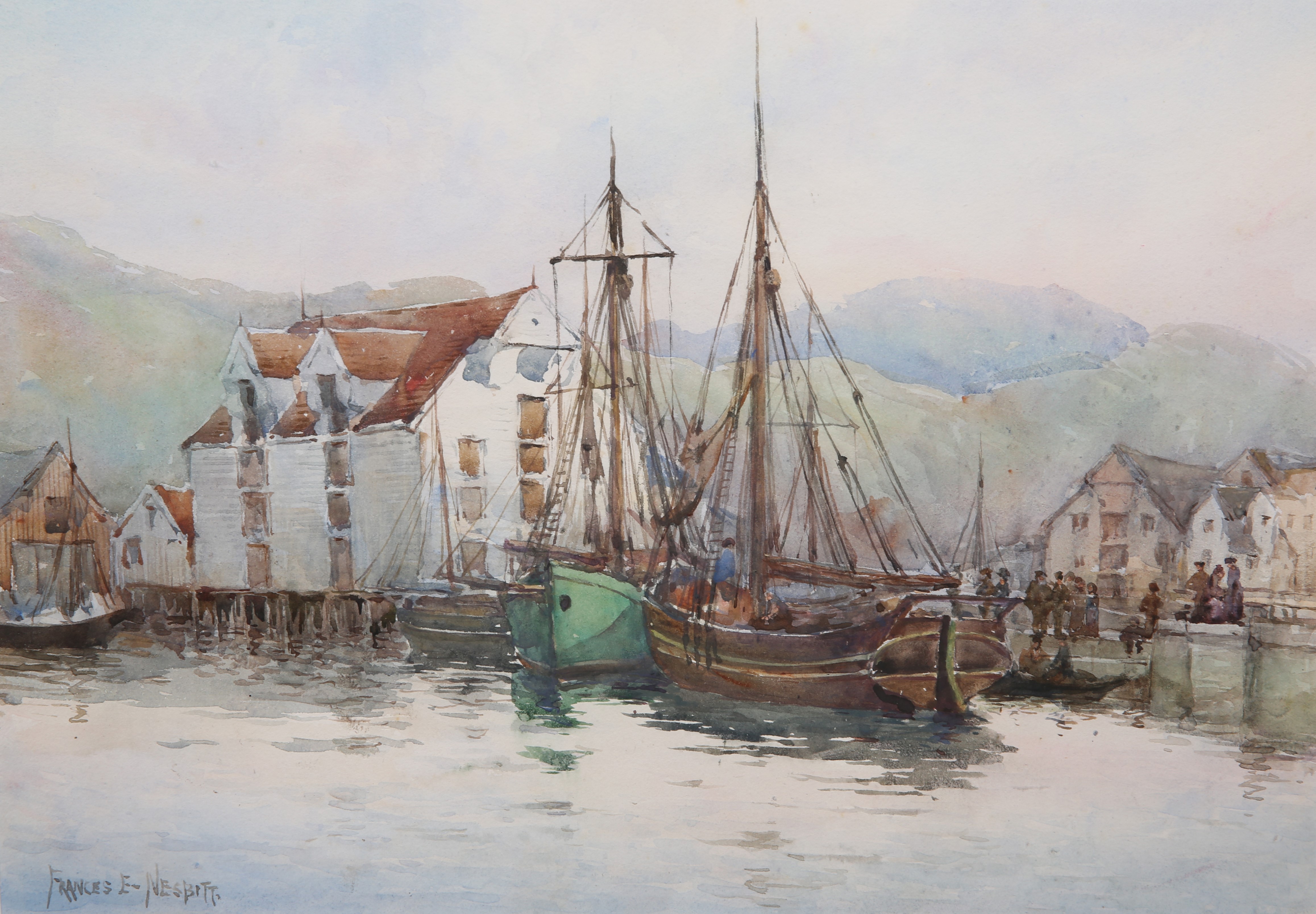 FRANCES EMILY NESBITT (1863-1934), FISHING BOATS AT DOCK
