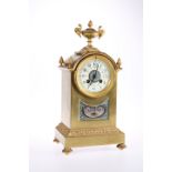 A FRENCH BRASS AND CHAMPLEVE ENAMEL MANTEL CLOCK, C.1900