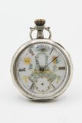 A WHITE METAL OPEN FACED MASONIC POCKET WATCH