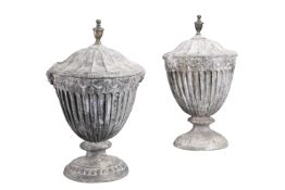 A PAIR OF GEORGE III LEAD URNS, C.1800