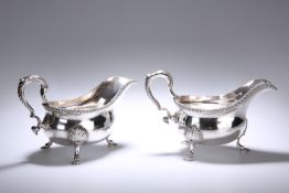 A HANDSOME PAIR OF GEORGE III SILVER SAUCE OR GRAVY BOATS, PETER, ANNE & WILLIAM BATEMAN, LONDON 180