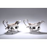 A HANDSOME PAIR OF GEORGE III SILVER SAUCE OR GRAVY BOATS, PETER, ANNE & WILLIAM BATEMAN, LONDON 180