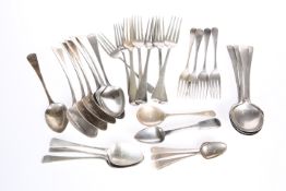 A MIXED LOT OF SILVER FLATWARE
