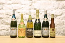 6 BOTTLES (INCLUDING 1 HALF BOTTLE) MIXED LOT CHAMPAGNE, CHABLIS, RARE GERMAN WINE AND MARC