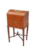 AN EDWARDIAN PAINTED MAHOGANY DOME-TOP SEWING BOX