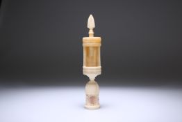 A VICTORIAN CARVED BONE SEWING CLAMP PIN CUSHION