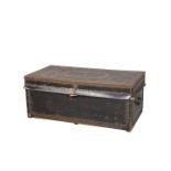 A 19TH CENTURY BRASS-BOUND LEATHER TRUNK