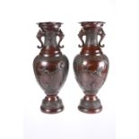 A LARGE PAIR OF JAPANESE MEIJI PERIOD BRONZE VASES
