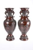 A LARGE PAIR OF JAPANESE MEIJI PERIOD BRONZE VASES