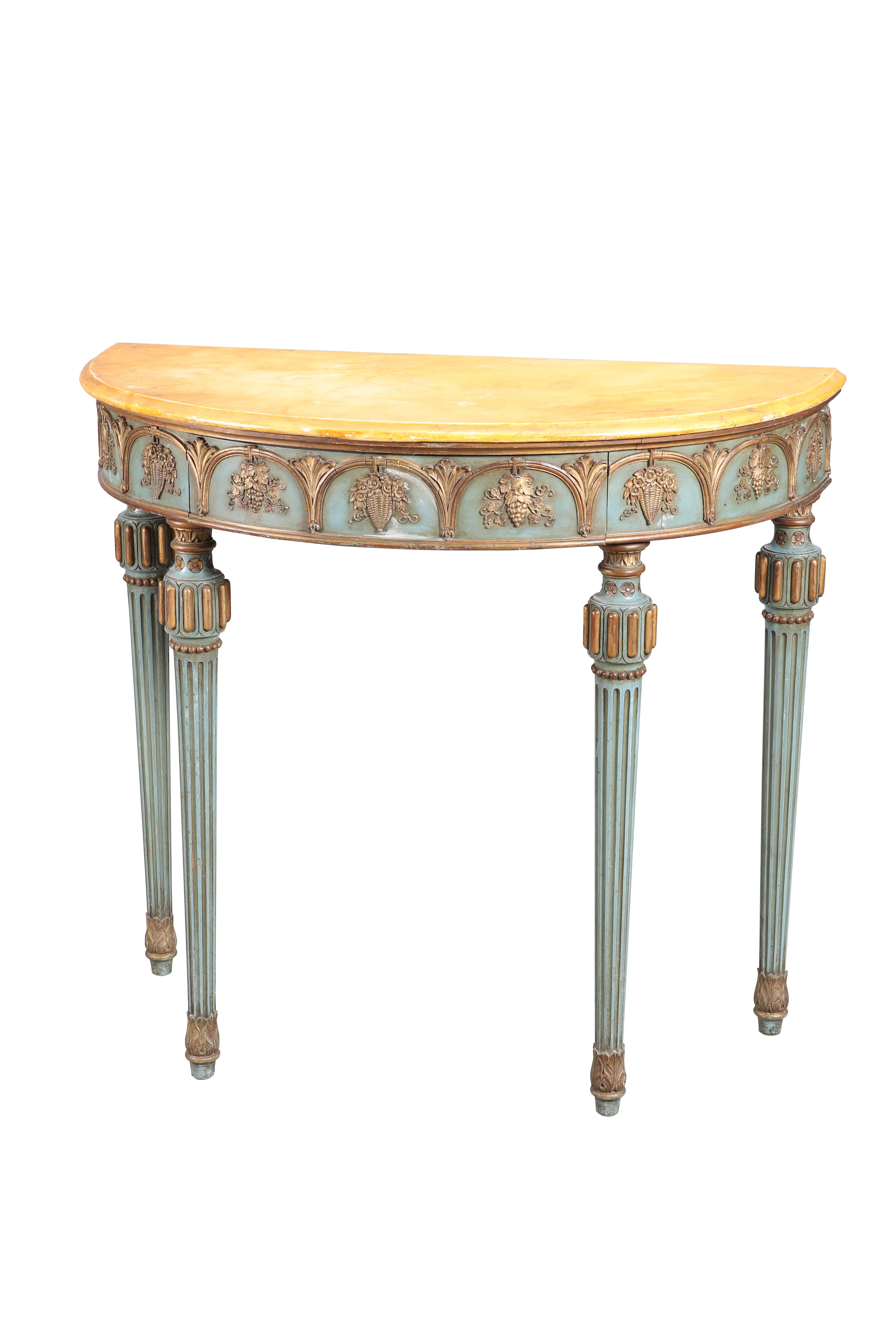 A PAINTED DEMILUNE CONSOLE TABLE