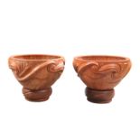 A PAIR OF HAND MADE TERRACOTTA "CELTIC" BULB BOWLS