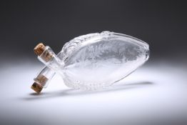 A 19th CENTURY ETCHED GLASS GIMMEL FLASK