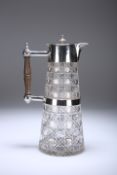 A LATE VICTORIAN SILVER-PLATE MOUNTED CUT-GLASS CLARET JUG