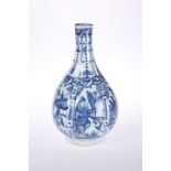 A CHINESE BLUE AND WHITE PORCELAIN LOBED FLASK VASE
