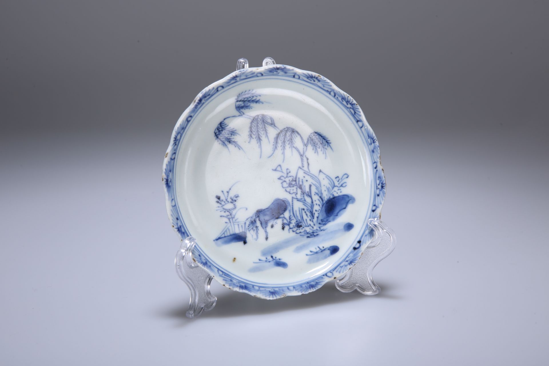 A CHINESE SMALL BLUE AND WHITE PLATE